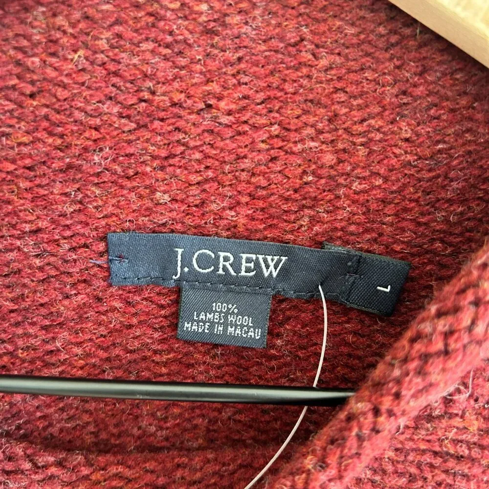 NWT J Crew Oarsman Sweater L Maroon 100% Lambswool Thick High Neck 61264